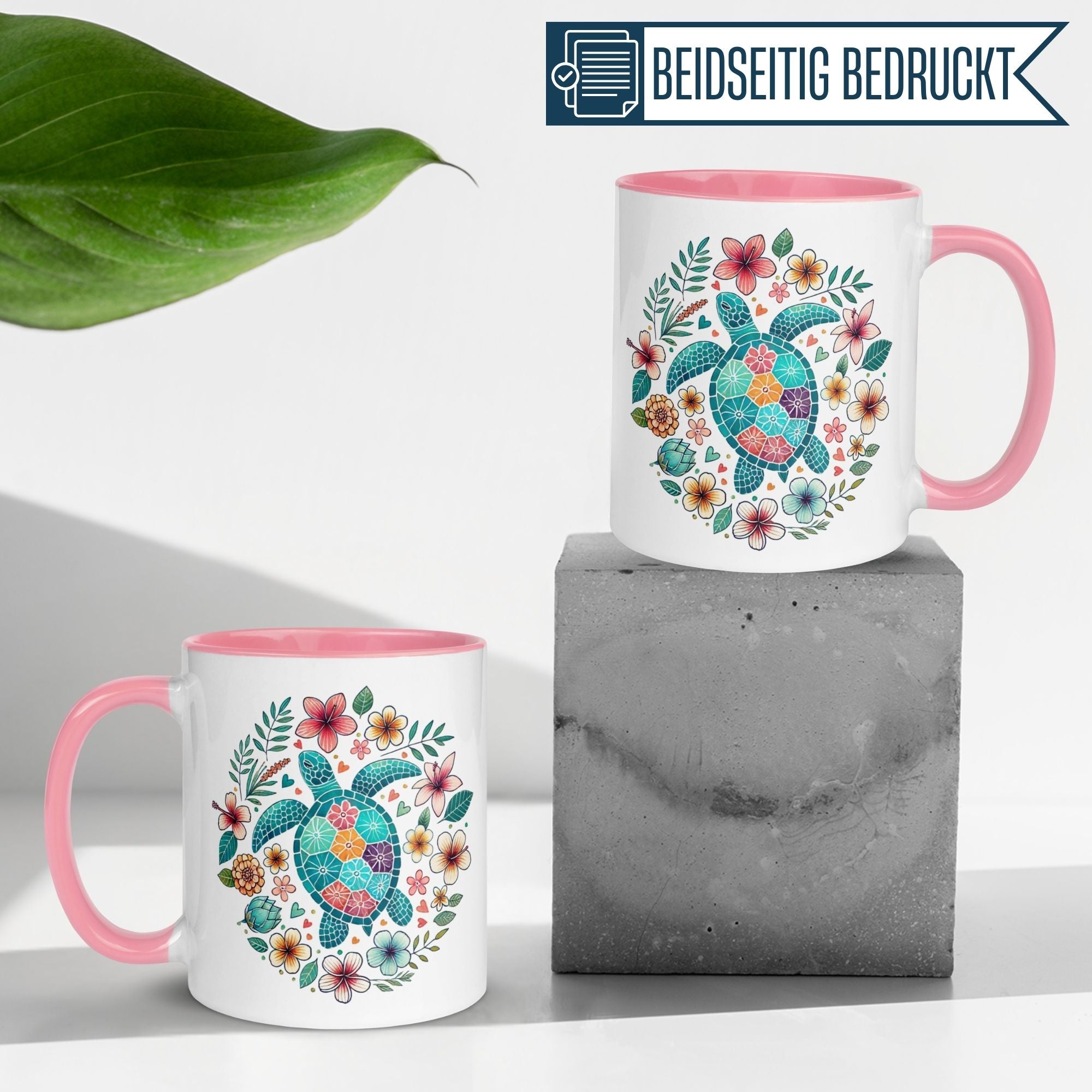 Colorful Momentals® Tasse featuring a turtle and floral design, perfect for tropical vibes.