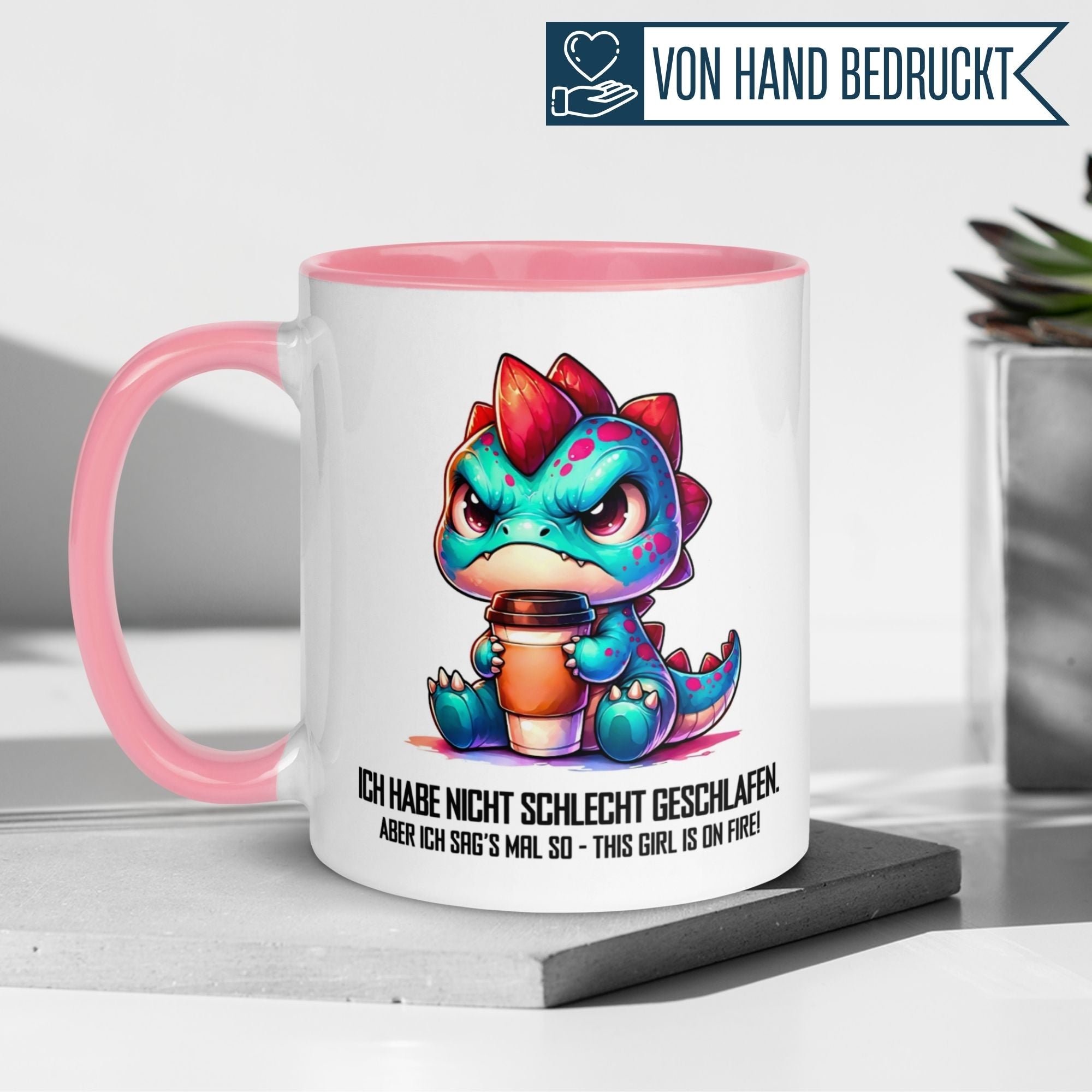 Momentals® Tasse für Morgenmuffel mit Dino-Motiv und Spruch "Ich habe nicht schlecht geschlafen"