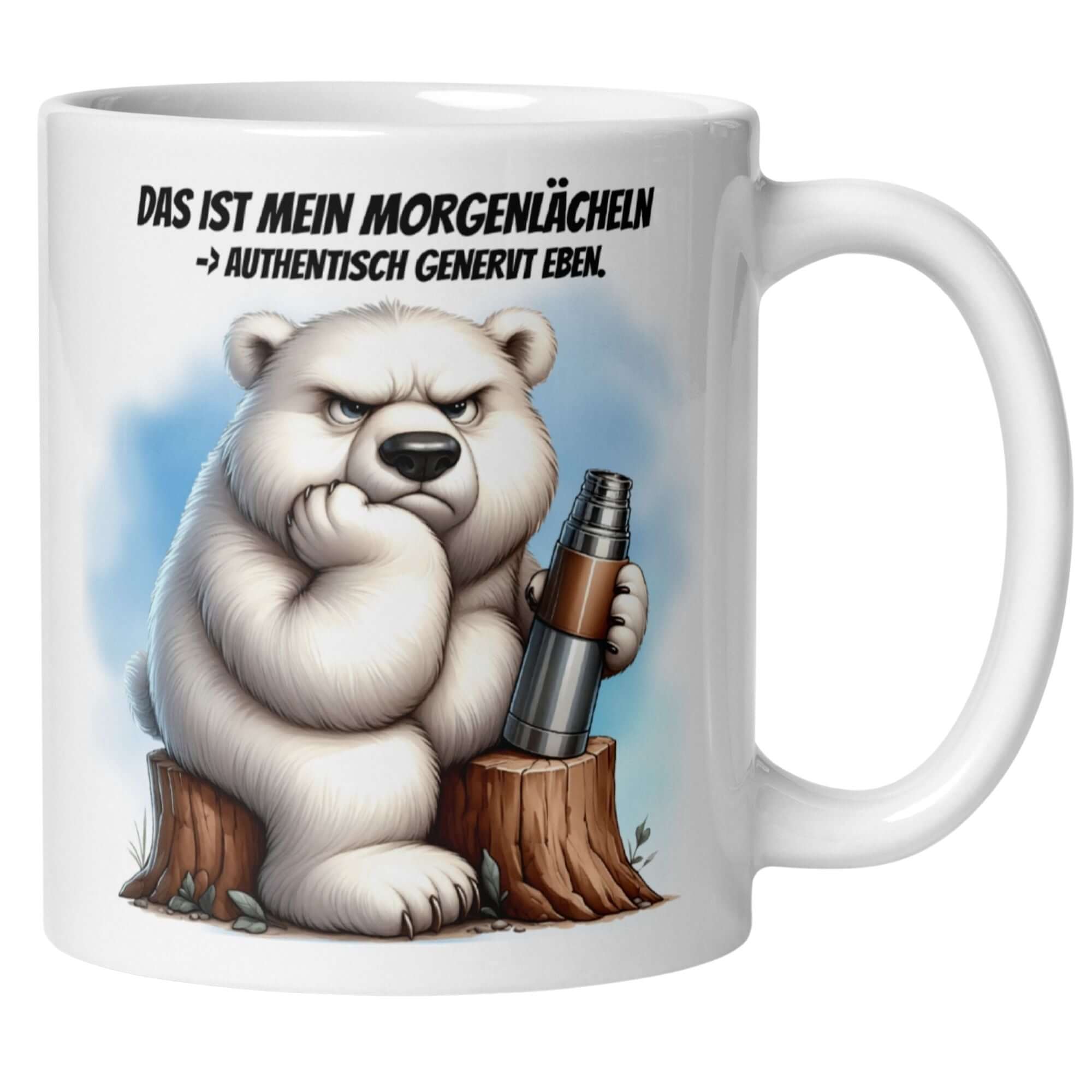 Momentals Tasse mit Eisbär-Motiv und Spruch ‚Das ist mein Morgenlächeln‘ für Morgenmuffel.