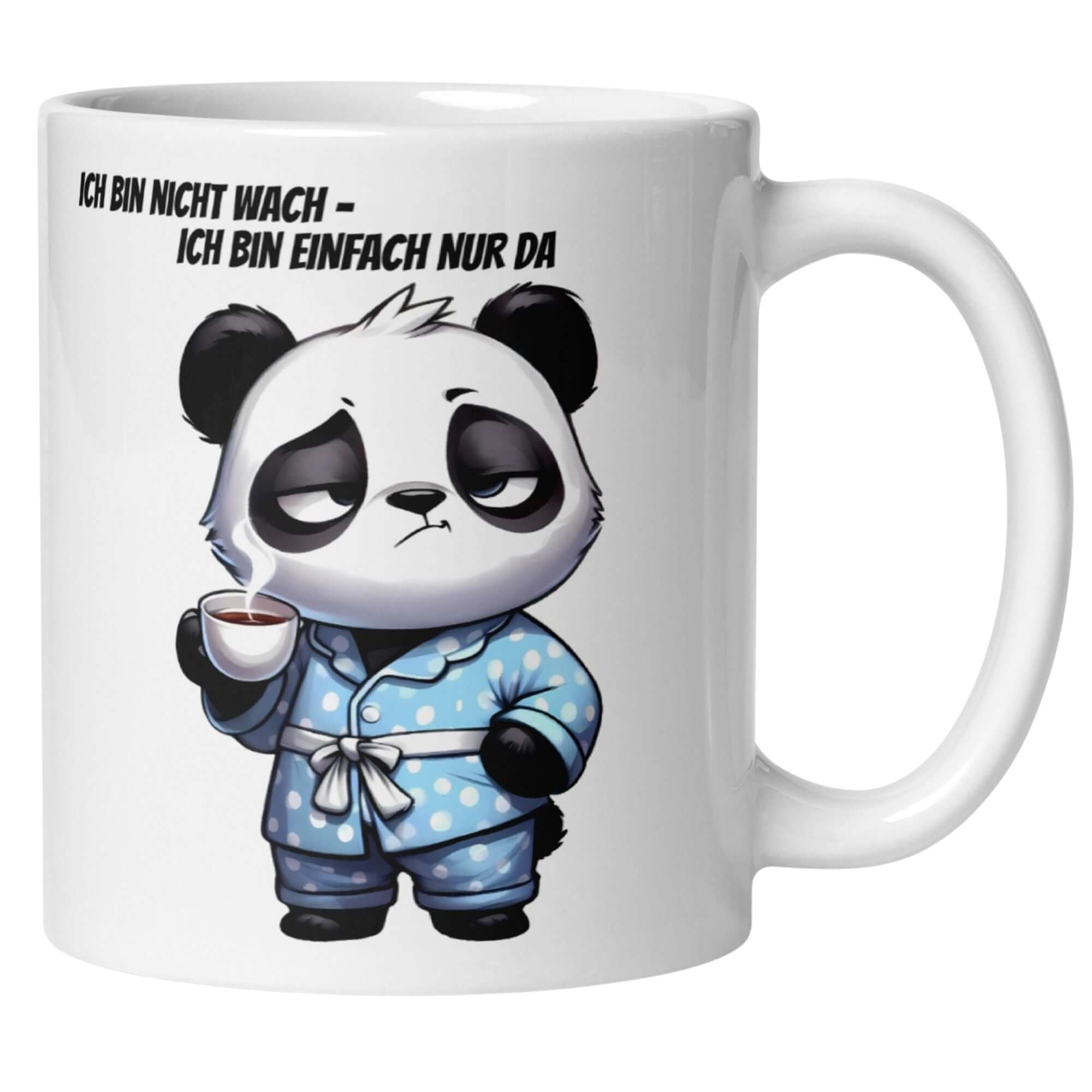 Momentals Tasse mit Panda-Motiv und Spruch „Ich bin nicht wach – ich bin einfach nur da“.