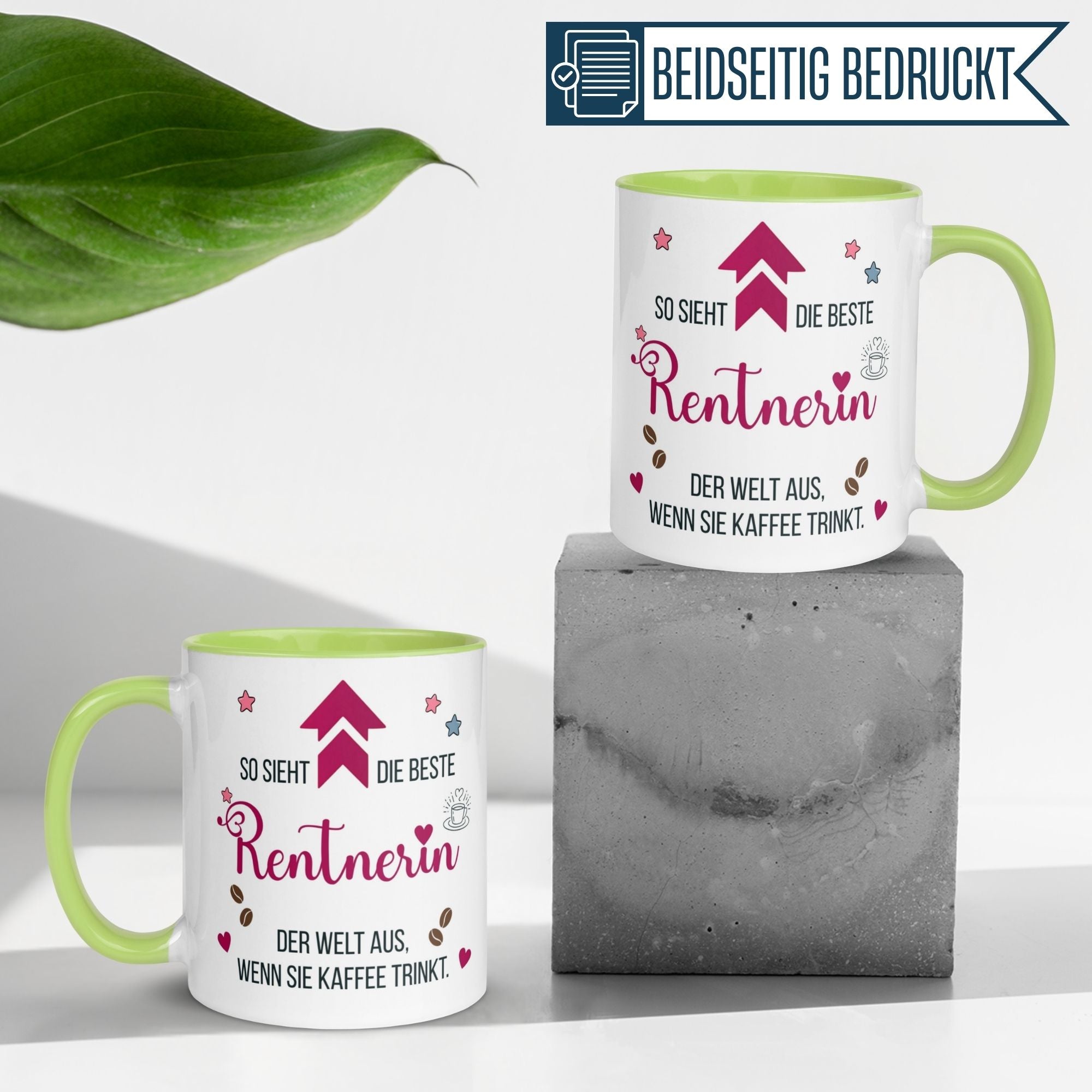 Momentals Tasse für Rentnerin, farbenfrohes Design mit Spruch über Kaffee für den perfekten Renteneintritt.