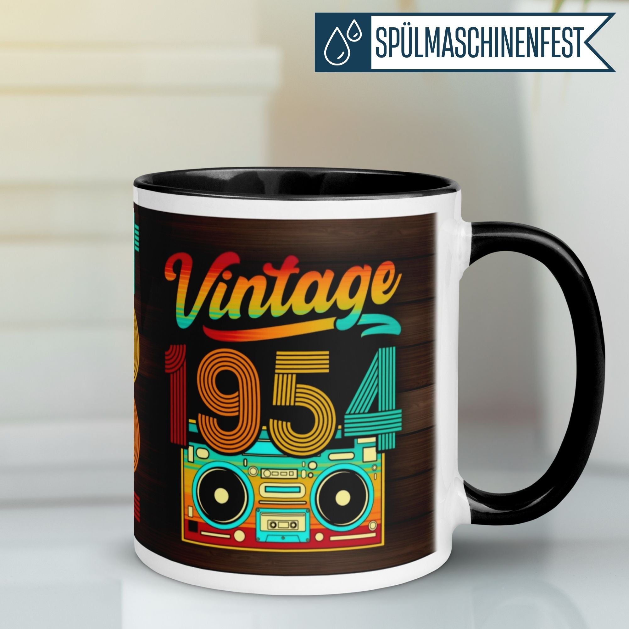 Momentals® Geburtstagstasse mit Vintage-Design, feiert 71 Jahre 1954, ideal für Kaffee oder Tee.