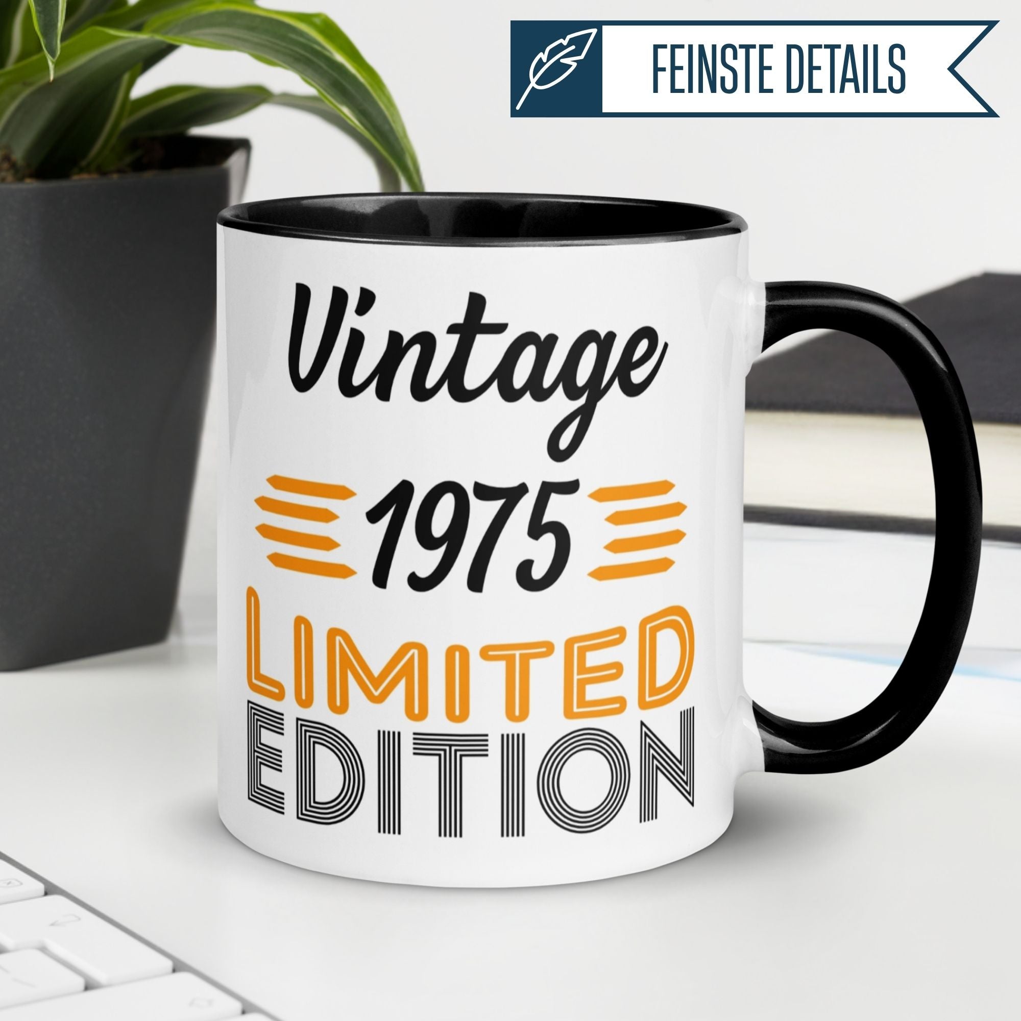 Momentals® vintage coffee mug for 50th birthday, 1975, with humorous design and limited edition features.