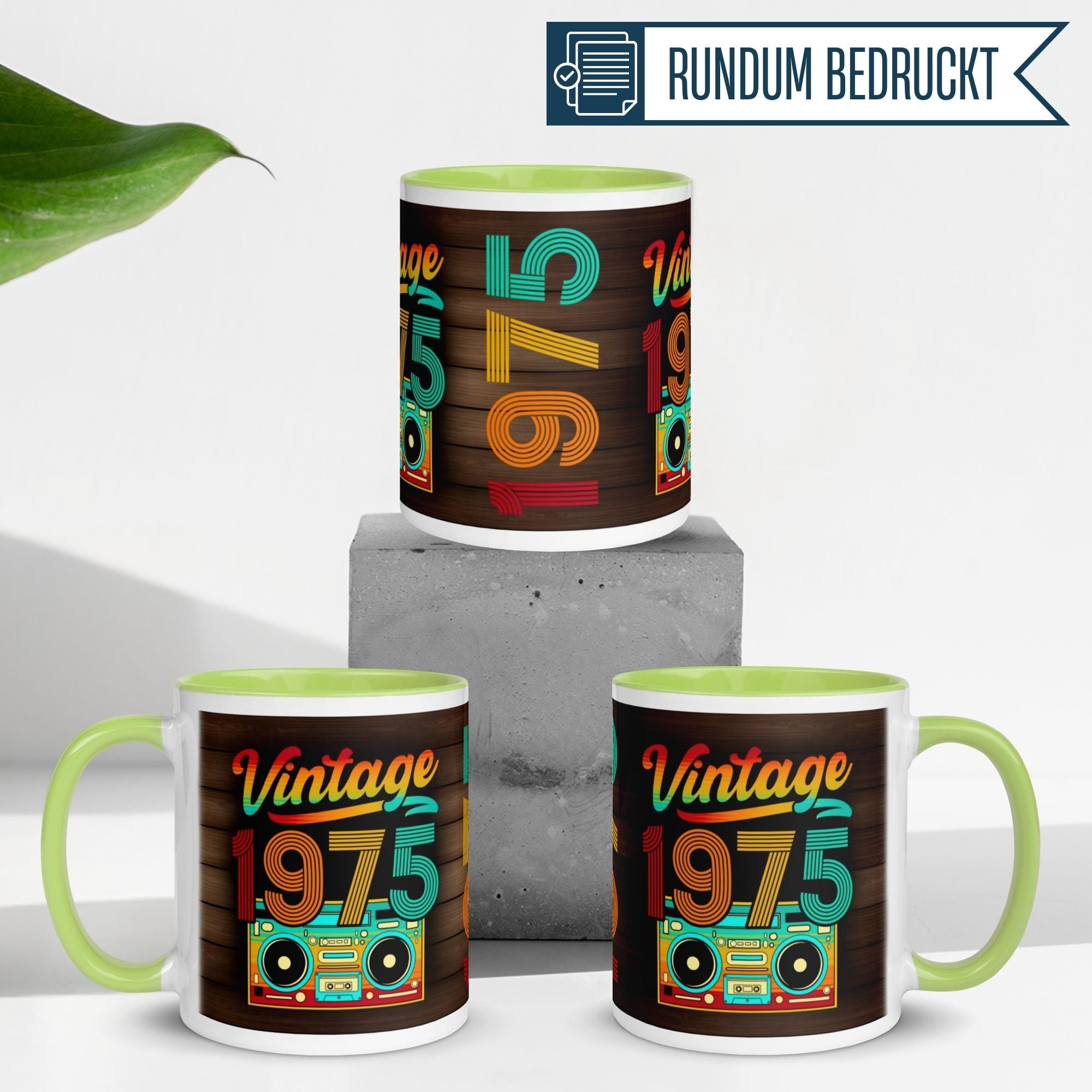 Vintage 1975 birthday mug with colorful retro design, perfect for coffee or tea lovers celebrating a milestone.
